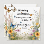 Waterverf Wilde Bloemen En Vlinders, Trouwen Kaart (Voorkant / Achterkant)