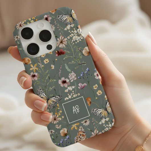 Waterverf Wilde Bloemen Florale Monogram iPhone Hoesje