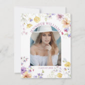 waterverf wilde bloemen foto afstuderen roze kaart (Achterkant)