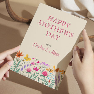 Waterverf Wilde Bloemen Gelukkig Moedersdag Kaart