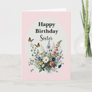 Waterverf Wilde Bloemen Gelukkig Verjaardag Zus Kaart