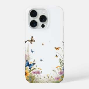 Waterverf Wilde Bloemen Grassen En Vlinders, iPhone 15 Pro Case