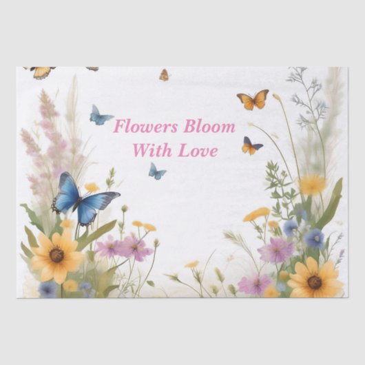 Waterverf Wilde Bloemen Grassen En Vlinders, Tissuepapier (Voorkant)