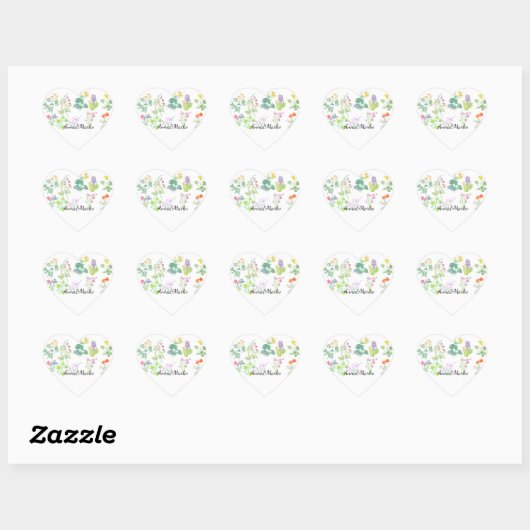 Waterverf wilde bloemen hart sticker (Vel)