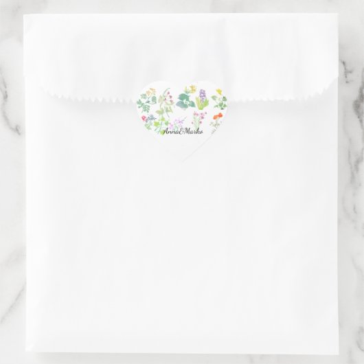 Waterverf wilde bloemen hart sticker (Tas)