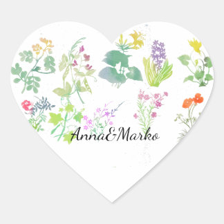 Waterverf wilde bloemen hart sticker