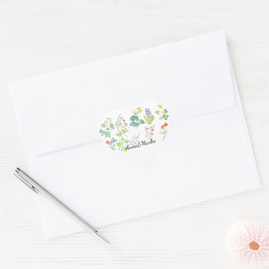 Waterverf wilde bloemen hart sticker (Envelop)