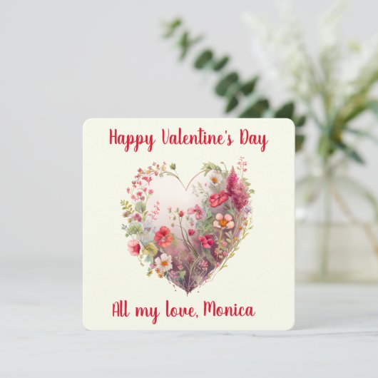 Waterverf, wilde bloemen in een hart feestdagenkaart (Staand voorkant)