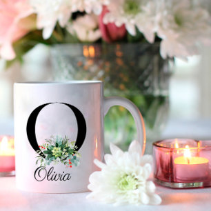 Waterverf wilde bloemen initiaal monogram koffie m koffiemok