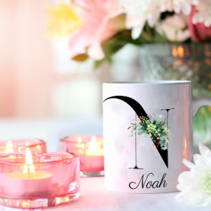 Waterverf wilde bloemen initiaal monogram koffie m koffiemok