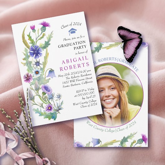 Waterverf wilde bloemen klasse van 2025 afstuderen kaart