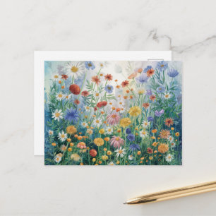 Waterverf wilde bloemen, kleurrijk briefkaart