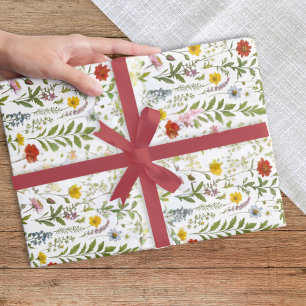 Waterverf Wilde Bloemen Kleurrijk Rustiek Patroon Cadeaupapier