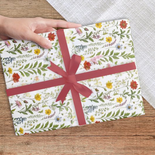 Waterverf Wilde Bloemen Kleurrijk Rustiek Patroon Cadeaupapier