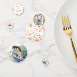 Waterverf Wilde Bloemen Koppel Foto en Hond Tafel Confetti