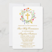 Waterverf wilde bloemen krans eerste communie goud kaart (Voorkant)