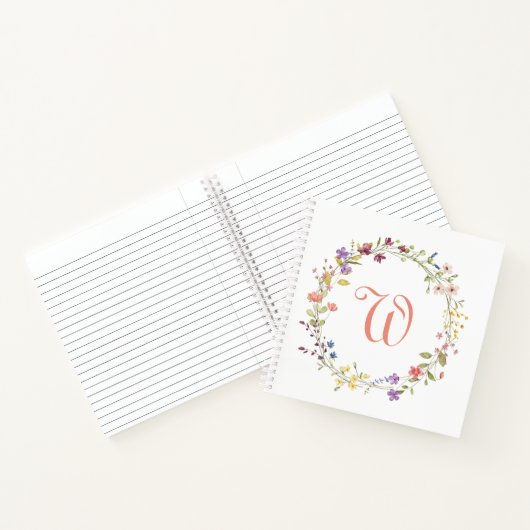Waterverf Wilde Bloemen Krans Lijst Monogram Notitieboek (Binnen)
