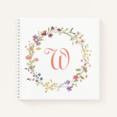 Waterverf Wilde Bloemen Krans Lijst Monogram Notitieboek (Voorkant)