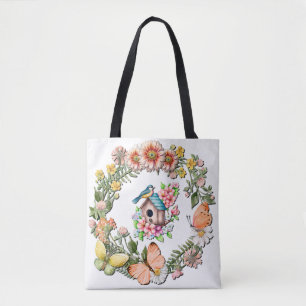 Waterverf Wilde Bloemen Krans met Vlinders Tote Bag