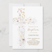 waterverf wilde bloemen kruisen doop uitnodiging (Voorkant)