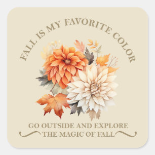 Waterverf wilde bloemen laat herfst herfstcitaten  vierkante sticker