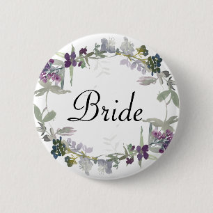 Waterverf Wilde Bloemen Lavendel Bloem Bruid Ronde Button 5,7 Cm