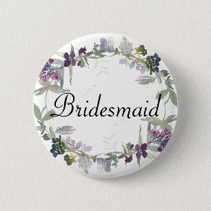 Waterverf Wilde Bloemen Lavendel Bloem Bruidsmeisj Ronde Button 5,7 Cm