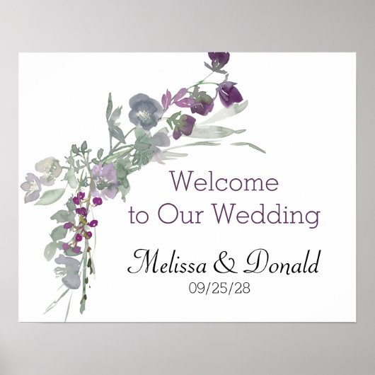 Waterverf Wilde Bloemen Lavendel Bloem Bruiloft Poster (Voorkant)