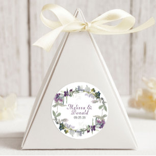 Waterverf Wilde Bloemen Lavendel Bloem Bruiloft Ronde Sticker