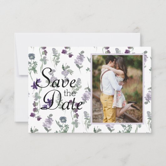 Waterverf Wilde Bloemen Lavendel Save The Date (Voorkant)