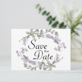 Waterverf Wilde Bloemen Lavendel Save The Date (Staand voorkant)