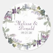 Waterverf wilde bloemen lavender Floral Wedding Ronde Sticker (Voorkant)