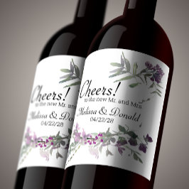 Waterverf wilde bloemen lavender Floral Wijn Etiket