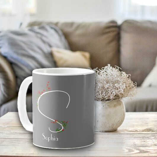 Waterverf wilde bloemen letter S grijs koffie mok