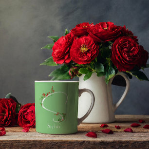 Waterverf wilde bloemen letter S groene koffie mok