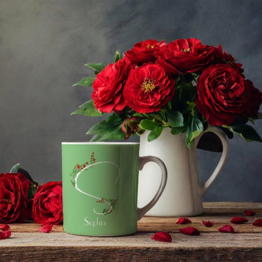 Waterverf wilde bloemen letter S groene koffie mok