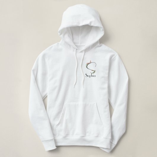 Waterverf wilde bloemen letter S zwart Hoodie (Design voorkant)