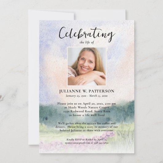 Waterverf Wilde Bloemen Levensviering Foto Kaart (Voorkant)