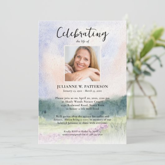 Waterverf Wilde Bloemen Levensviering Foto Kaart (Staand voorkant)