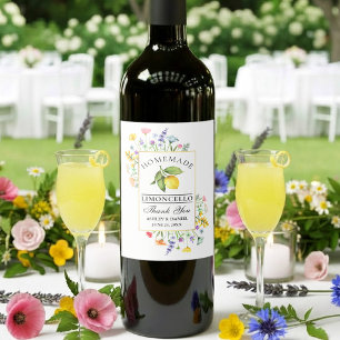Waterverf Wilde Bloemen Limoncello Bruiloft Wijn Etiket