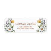 waterverf wilde bloemen minimale trouwadres etiket (Voorkant)