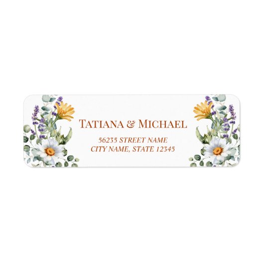 waterverf wilde bloemen minimale trouwadres etiket (Voorkant)