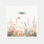 Waterverf Wilde Bloemen Monogram Gepersonaliseerde Servet (Voorkant)