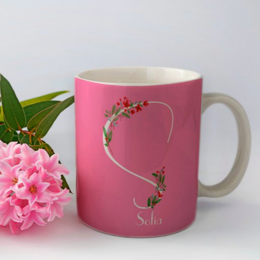 Waterverf wilde bloemen monogram roze koffie mok