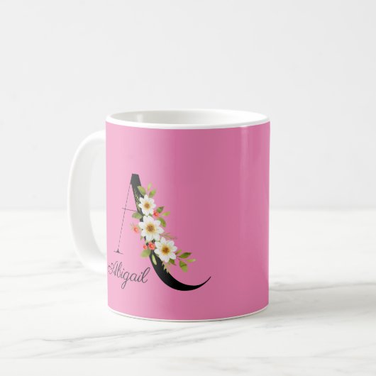 Waterverf wilde bloemen monogram roze koffie mok (Voorkant links)