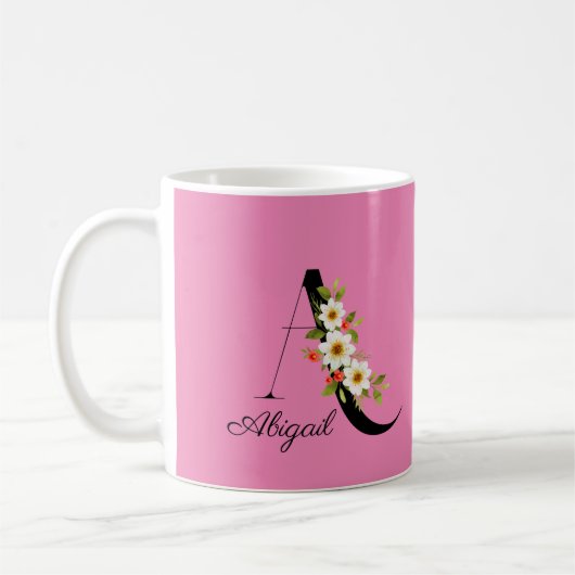 Waterverf wilde bloemen monogram roze koffie mok (Links)
