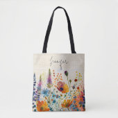 Waterverf wilde bloemen op canvas kijken gepersona tote bag (Voorkant)