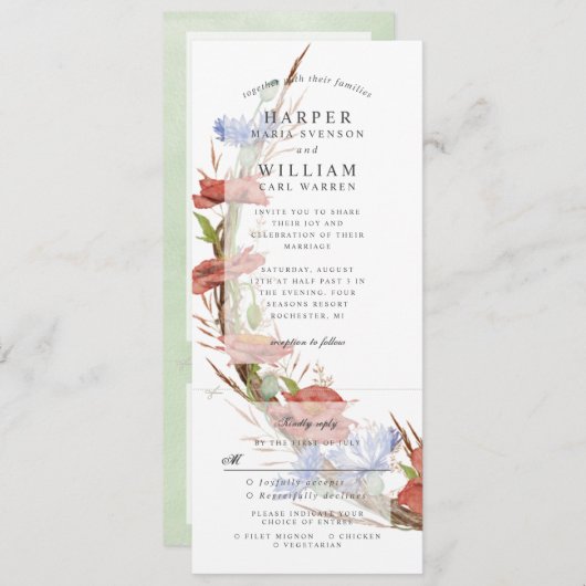 waterverf wilde bloemen papaverbruiloft uitnodigen kaart (Voorkant / Achterkant)