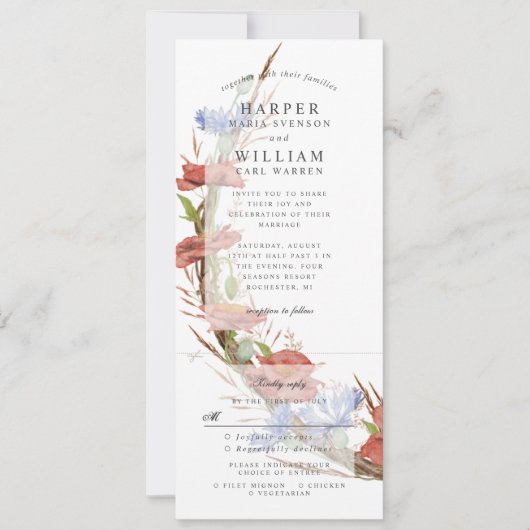 waterverf wilde bloemen papaverbruiloft uitnodigen kaart (Voorkant)