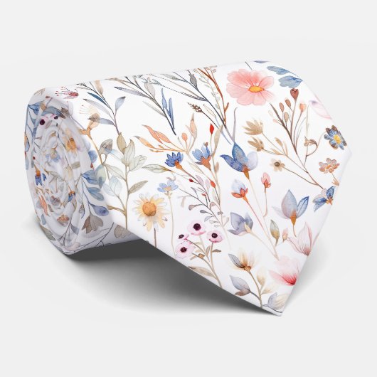 Waterverf Wilde Bloemen Patroon Stropdas (Opgerold)